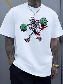 Esqueleto levantando pesas símbolo de fuerza y actitud camiseta de hombre casual moderna blanca - Blanco - Ver 8