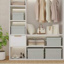 Caja de almacenamiento de tela con tapa cajas de armario con cubierta cesta organizadora apilable plegable con 2 asas para el hogar y dormitorio paquete de 4 10 2 x 7 9 x 6 7 - Gris - Ver 3