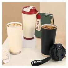 Stylish Insulated Travel Coffee Mug Double Wall Stainless Steel Vacuum Flask Reusable Portable Drinkware - Cerámica blanca - Ver 5