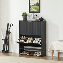 Shoe Cabinet 80 X 24 Cm With Grooved Front – Height Adjustable With Anti-Tip Device And Decorative Table For The Entryway, In White - Black - View 9