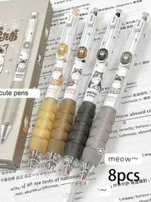 4pcs Cute Cat Theme Gel Pens - 0.5mm Fine Tip, Quick-Dry Black Ink - Stylish & Fun Retractable Pens, Suitable For Office, School And Home Use, Writing Pens, School Supplies, Back To School Season - Kitten - View 10