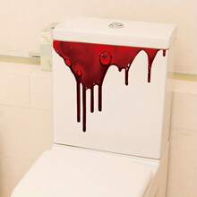 1pc Halloween Horror Bloody Blood Stain Pattern PVC Material Home Wall Bathroom Toilet Seat Decorative Sticker, Self-Adhesive Home Decor Sticker, Suitable For Wall, Cabinet, Toilet Sticker And Other Scene Decoration - A - View 2