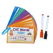60pcs CVC Word Dry Erase Flash Cards, Reusable Phonics Learning Cards With Marker, Early Reading And Writing Practice Educational Toy For Kids - 彩色 - 查看 7