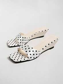 2026 Spring/Summer New Women's Faux Leather Mule Style Wedge Heel Open Back Sandals - White - View 5
