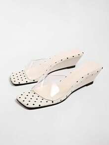 2026 Spring/Summer New Women's Faux Leather Mule Style Wedge Heel Open Back Sandals - White - View 6