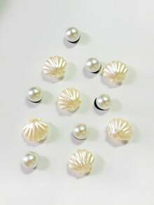 20件金色海洋系列鞋飾（海星、棕櫚樹、貝殼、海螺、愛心），適用於穿孔拖鞋DIY裝飾配件，生日派對與節日禮物首選 - 米色 - 查看 5