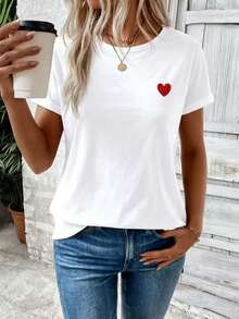 ChristmasEMERY - Women's Short-Sleeved White Shirt With Heart Pattern, Ideal For Summer, Item. - 白色 - 查看 1