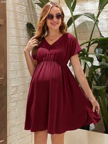 xuehuamaoyi02  Maternidad Vestido unicolor de talle alto - Morado - Ver 2