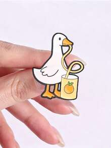 2pcs Summer Juice Goose Enamel Pin Set, Cute Drinking Duckling Matching Brooch, Fun Accessory For Kids & Adults, Perfect Gift Idea - Multicolor - View 7