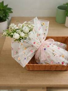 1件白色花卉薄紗網格桌旗、桌布、70*180cm蕾絲桌巾、生日派對裝飾、宴會桌飾、性別揭曉派對裝飾 - 白色-花朵 - 查看 5