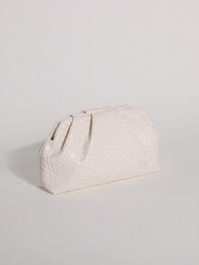 SCULPTEDSTYLE BAGS 1個白色編織壓紋PU純色雲朵包 時尚女款手提包 壓褶設計 皺褶包 手拿包 鍊條斜背包 極簡風格 女款晚宴包 適用於派對與舞會 - 白色 - 查看 4