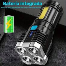 1pc LED Flashlight, IPX4 Powerful 4-LED Flashlight With COB Side Light, 4 Modes USB Rechargeable LED Flashlight, Flashlight With Built-In Battery, Camping Tool - Black - View 4