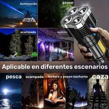1pc LED Flashlight, IPX4 Powerful 4-LED Flashlight With COB Side Light, 4 Modes USB Rechargeable LED Flashlight, Flashlight With Built-In Battery, Camping Tool - Black - View 9