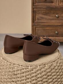 MonaNise Square Toe Low Block Heel Work Pumps - Brown - View 6