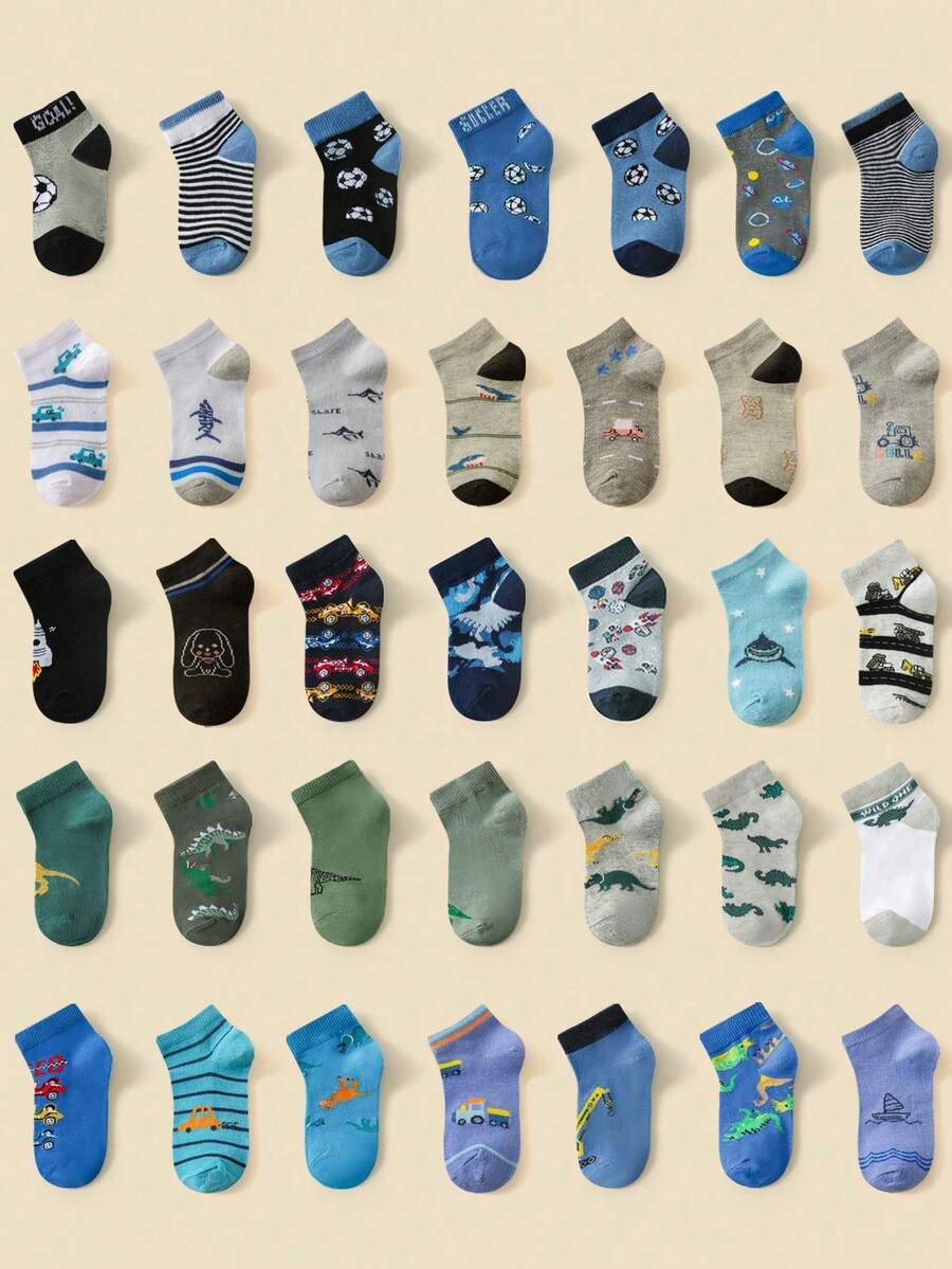 12/24雙春夏兒童襪,簡約時尚卡通動物與汽車圖案,親膚柔軟舒適吸汗透氣休閒百搭運動隱形襪,適合日常穿著/開學/節日禮物/戶外運動,款式顏色隨機 - 彩色 - 查看 1