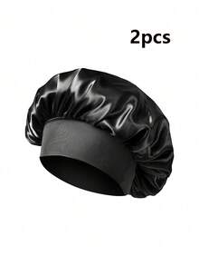 1/2pcs Silk Sleep Cap, Satin Hair Bonnet, Soft Elastic Band Silk Sleep Cap, Curly Hair Suitable Silk Hair Bonnet (Black Gold) - Multicolor - View 13