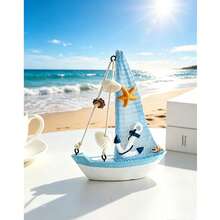 2D Flat Printed 1pc Ocean Style Shell Crackle Boat Ornament, Creative Acrylic Material Sailboat Model Small Ornament, Creative Decorative Craft Boat, Craft Decoration, Desktop Ornament, Home Decor, Suitable For Bedroom, Study And Living Room Decoration, Holiday Gift - 1PC - View 4