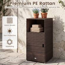 Outdoor Storage Cabinet PE Wicker Buffet Sideboard With Shelf Open & Compartment Mix Brown/Black/Mix Gray - A - View 4