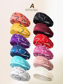 7Pcs/12Pcs Women's Outdoor Sports Exercise Multi-Color Headbands Sweatbands Summer Hair Accessories - Multicolor - View 12