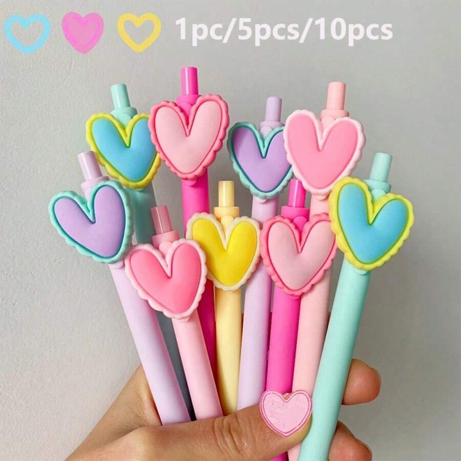 1支/5支/10支裝 心形黑色0.5mm墨水筆,適合婚禮派對辦公文具同事教師生日用品 - 隨機 - 查看 1
