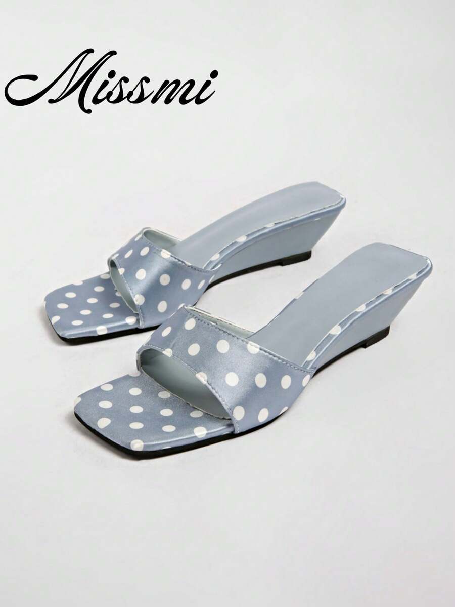 2026 Spring/Summer New Women's Faux Leather Mule Style Wedge Heel Open Back Sandals - Blue - View 1