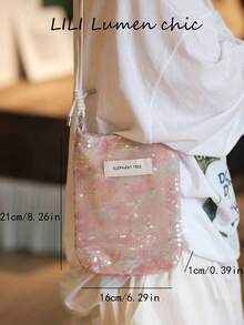 Adorable Sequin Shoulder Bag With Dreamy Gradient Pink Pearlescent Design, Sparkling Under Light. Compact Design And Adjustable Drawstring Strap Make It Ideal For Carrying Essentials, While Playful Sequins Add A Touch Of Fun To Casual Outfits, Holiday Looks, Or Night Outings. - Pink - View 5