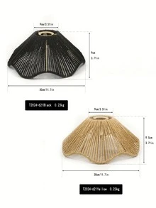 Delicate Ruffled Lamp Shade, Handwoven Boho Style Lamp Shade | Wicker Craft | Decor For Living Room, Dining Room, Bedroom | Bulb Not Included | Minimalist Packaging Design - A - View 2