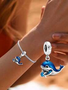 1pc 925 Sterling Silver Whale Pendant Bead, Suitable For Women Jewelry DIY Bracelet - Style 2 - View 5