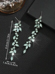 1對奢華水晶吊墜耳環，水鑽流蘇葉片吊墜耳環，適合新娘婚禮宴會派對穿著 - 淺綠色 - 查看 4