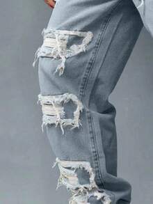 FEIAO Men's Retro Casual Slim Fit Distressed Denim Jeans, Suitable For Casual, Commute And Holiday Wear - Blue - View 3