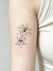 1pc Black And White Line Drawing Fishbone, Beyond Flower Shell And Conch Combined Pattern Temporary Tattoo Sticker, With Realistic Tattoo Design. Suitable For Travel, Music Festivals, Games, Graduation Gifts. Lasts For 3-5 Days. - Black - View 5