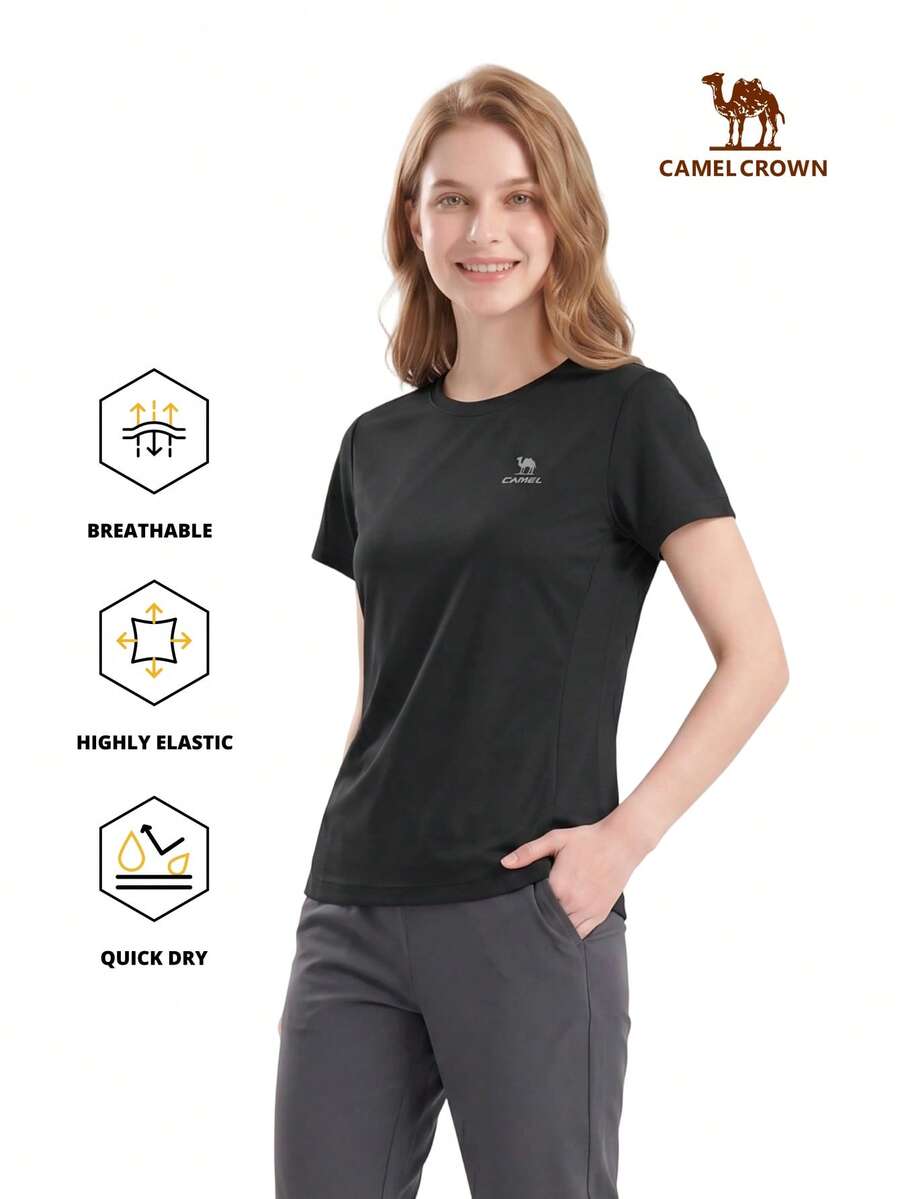 CAMEL CROWN Women's Outdoor Sports T-Shirt, Short Sleeve Top, Comfortable Breathable Quick-Dry, Suitable For Spring And Summer All Year Round - Phantom Black - View 1
