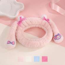 MINISO Sanrio My Melody 毛絨化妝髮箍，粉色兔耳蝴蝶結髮箍，適用於洗臉、護膚、SPA及日常護理 - 淺粉色 - 查看 5