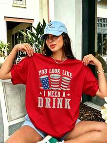 Big Jesus Fan Graphic Top-Loose-Fit Easy Relaxed Style, - Merah 2 - View 1