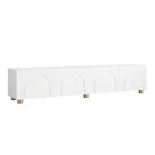 Modern Low TV Stand With Embossed Moldings, 4 Doors, Metal Legs - 白色 - 查看 3