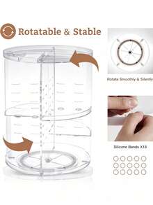 Organizador de cosméticos giratorio 360° DIY ajustable, soporte giratorio para maquillaje, caja de almacenamiento de cosméticos de gran capacidad, soporte para brochas de maquillaje, adecuado para mesa de tocador (transparente) - Multicolor - Ver 6