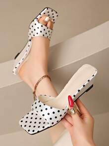 2026 Spring/Summer New Women's Faux Leather Mule Style Wedge Heel Open Back Sandals - White - View 2