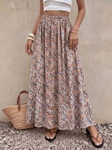 Women's All-Over Ditsy Floral Skirt, Elegant Casual Ditsy Floral Skirt For Holiday, Office, Daily, Date, Travel, Spring, Summer, Autumn Pink Vacation - Pink - View 3