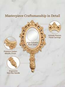 1pc French Style Gilded Carved Handheld Mirror, Suitable For Bathroom Vanity Makeup Set Mirror, Home Washroom, Bedroom Skincare, Bedroom Homestay Soft Decor All-Scene Matching - one-size - View 7