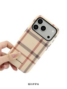GIIPPA 1件卡其色不對稱格紋設計手機殼，適用於 Phone 17 Pro Max，兼容 Phone 16 Pro Max、15 Pro Max、14 Pro Max、11/12/13/14/15/16 Pro Max Plus，韓系高端時尚趣味優雅設計，男女通用，送給女友的完美禮物，適合聖誕節、情人節、復活節、婚禮季和生日 - 彩色 - 查看 4