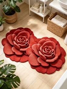 1pc Red Flower Shaped Bath Mat, Bathroom Rug, Door Mat, Small Rug, Carpet, Floor Mat, Home Decor, Area Rug, Outdoor Mat, Home Decor, Area Carpet, Bedroom Rug, Washable Carpet - Multicolor E - View 4