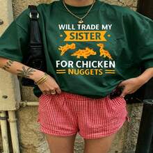 Cute Daily Casual Graphic T-Shirt 100% Cotton Oversized Soft Breathable Casual Crewneck Short Sleeve Top Aesthetic Daily Fashion Lovers Casual Wearers Gift Givers  Basic - 綠色 - 查看 18