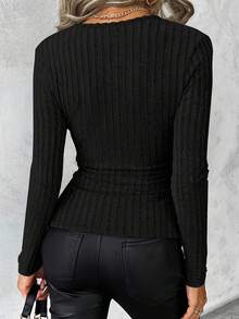 Casual Solid Color Polyester T-Shirt For Daily Wear In Autumn/Winter Black - Black - View 2