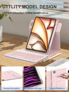 360°旋转键盘保护套，兼容iPad A16（第11/10代）、第9/8/7代（10.2英寸）、iPad Air（10.9/11英寸），采用TPU翻盖PU皮革材质，内置无线蓝牙键盘（150mAh电池）和支架，粉色 - 粉色 - 查看 4