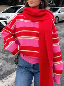 Women's Elegant Elegant Multi-Color Striped Comfortable Tie-Front Half-Open Cardigan - Multicolor - View 4