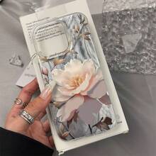 2026 Funda Efecto Plumas con Flor Nocturna, Diseño Floral Elegante, Compatible con iPhone13/14/15ProMax - transparente - Ver 9