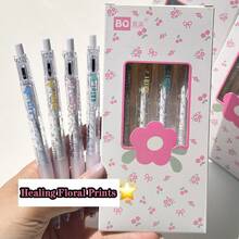 4/1 Pc. Stylo à bille à clic imprimé floral mignon, style frais. 0,5 mm. Encre noire. Stylo élégant, séchage rapide, écriture fluide pour les examens. Stylo pour projets. Stylo pour journal intime. Stylo-plume. Fournitures scolaires. Saison de la rentrée scolaire. Cadeau. - Imprimé floral, frais et mignon - Voir 4