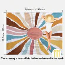1 pieza Manta de playa grande y de secado rápido con colores de dopamina, adecuada para 1-3 adultos - Tela de poliéster ligera y duradera - Excelente para viajes, campamento, senderismo y tiempo de ocio en la playa, alfombra de playa, cubierta de suelo para campamento, esterilla de picnic - Sol color dopamina - Ver 12