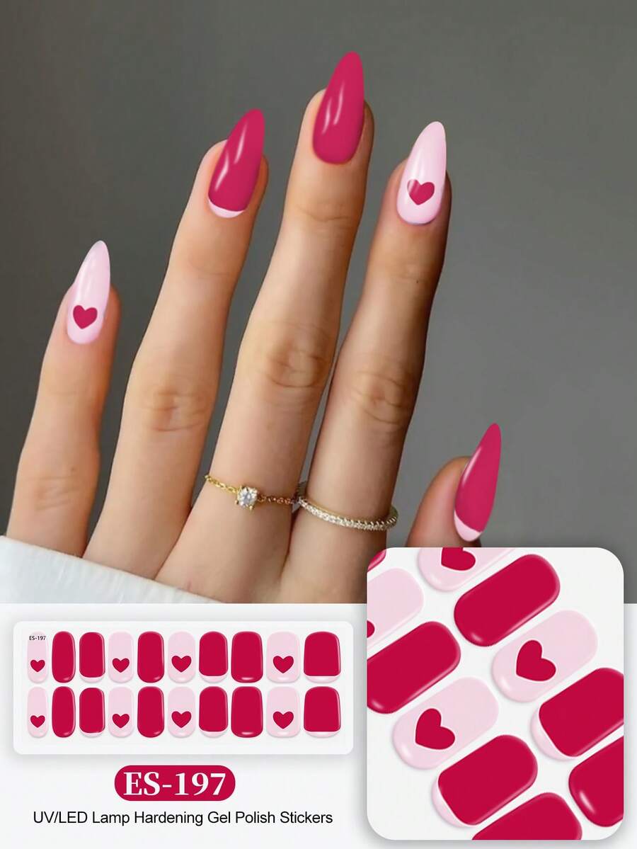 Semi Cured Gel Nail Strips, 20Pcs Long Lasting Salon Quality Wraps, Easy Apply & Remove Gel Nail Stickers With UV Light