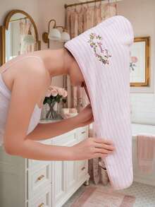 QIBHI Embroidered Floral Women's Hair Drying Cap, Elegant Makeup Hair Tie Cap, Soft Quick-Drying Girls' Garden Bath Cap, Warm Floral, Minimalist Bathroom Hair Drying Cap, Home Decor Girls' Hair Drying Towel, Suitable For Bathroom, Travel, School, Back To School, Home Essentials, Skin Care - Multicolor - View 2